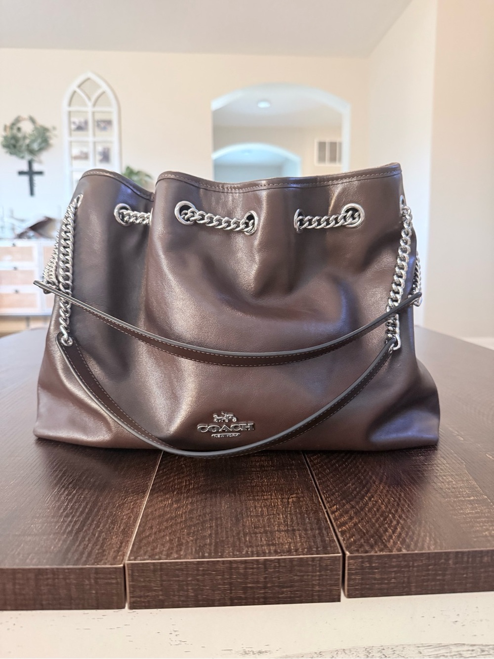 Coach Dark Brown Evelyn Shoulder Tote